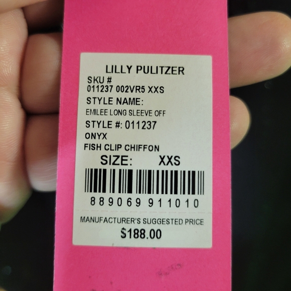 LILLY PULITZER  Emilee Onyx Black Chiffon Long Sleeve‎ Off the Shoulder Top XXS - Picture 6 of 7